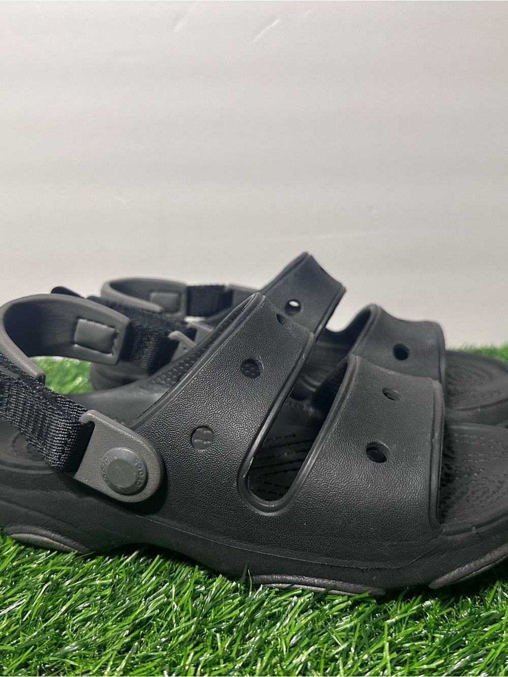 Crocs All Terrain Kids Junior Size 1 Sandals Black Hook & Loop Adjustable Strap